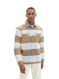 TOM TAILOR Herren Overshirt Hemd mit Karo-Muster aus Baumwolle, off white big block check, M von TOM TAILOR