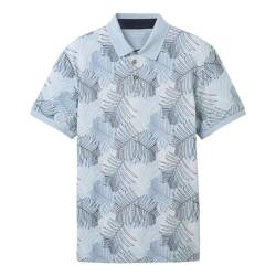 TOM TAILOR Herren Piqué Poloshirt mit Muster, 35094 - Blue Multicolor Leaf Design, M von TOM TAILOR