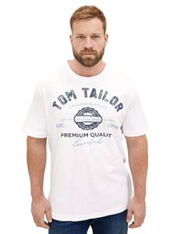 TOM TAILOR Herren Plussize T-Shirt mit Logo-Print aus Baumwolle, White, 4XL von TOM TAILOR