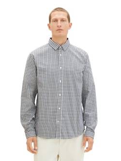 TOM TAILOR Herren Regular Fit Hemd mit Karo-Muster, off white navy small check, XL von TOM TAILOR