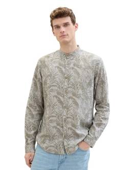 TOM TAILOR Herren Regular Fit Leinen Hemd mit Muster, 34726 - Olive Palm Leaf Design, XXL von TOM TAILOR