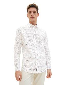 TOM TAILOR Herren Slim Fit Hemd mit Muster aus Baumwolle, 34612 - White Sporty Triangle Design, XXXL von TOM TAILOR