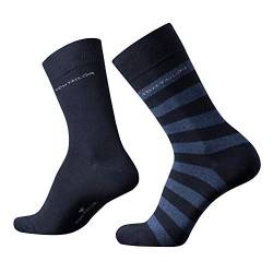 TOM TAILOR Herren Socken New Stripe navy Doppelpack dunkel-blau gestreift + uni, Size:43-46 von TOM TAILOR