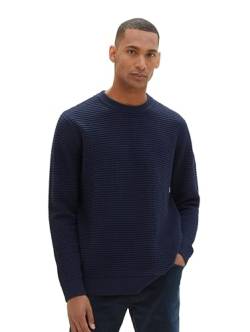 TOM TAILOR Herren Strickpullover mit Struktur aus Baumwolle, sky captain blue, M von TOM TAILOR