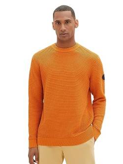 TOM TAILOR Herren Strickpullover mit Struktur aus Baumwolle, tomato cream orange, L von TOM TAILOR