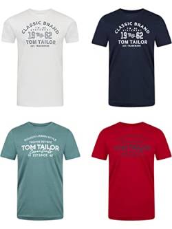 TOM TAILOR Herren T-Shirt 4er Pack Regular Fit Rundhalsausschnitt O-Neck Kurzarm Tee Shirt Logoprint Sommer 100% Baumwolle, Größe:3XL, Farbe:Dark Blue (10302) von TOM TAILOR