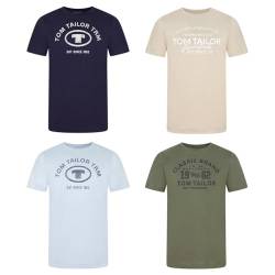 TOM TAILOR Herren T-Shirt 4er Pack Regular Fit Rundhalsausschnitt O-Neck Kurzarm Tee Shirt Logoprint Sommer 100% Baumwolle, Größe:3XL, Farbe:Gravel Beige (10461) von TOM TAILOR