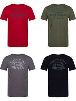 TOM TAILOR Herren T-Shirt 4er Pack Regular Fit Rundhalsausschnitt O-Neck Kurzarm Tee Shirt Logoprint Sommer 100% Baumwolle, Größe:3XL, Farbe:Obsidian Black (28992) von TOM TAILOR