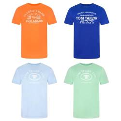 TOM TAILOR Herren T-Shirt 4er Pack Regular Fit Rundhalsausschnitt O-Neck Kurzarm Tee Shirt Logoprint Sommer 100% Baumwolle, Größe:3XL, Farbe:Soft Basil Green (21542) von TOM TAILOR