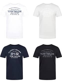 TOM TAILOR Herren T-Shirt 4er Pack Regular Fit Rundhalsausschnitt O-Neck Kurzarm Tee Shirt Logoprint Sommer 100% Baumwolle, Größe:S, Farbe:Lucid White (28847) von TOM TAILOR