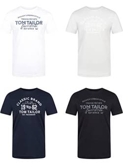 TOM TAILOR Herren T-Shirt 4er Pack Regular Fit Rundhalsausschnitt O-Neck Kurzarm Tee Shirt Logoprint Sommer 100% Baumwolle, Größe:XXL, Farbe:Lucid White (28847) von TOM TAILOR