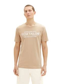 TOM TAILOR Herren T-Shirt mit Logo-Print, 21849 - Caramel Beige, S von TOM TAILOR