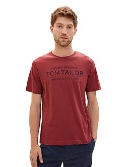 TOM TAILOR Herren T-Shirt mit Logo-Print, 32220 - Burned Bordeaux Red, S von TOM TAILOR