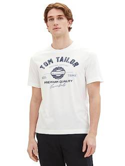 TOM TAILOR Herren T-Shirt mit Logo-Print aus Baumwolle, White, M von TOM TAILOR