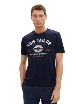 TOM TAILOR Herren T-Shirt mit Logo-Print aus Baumwolle, sky captain blue, L von TOM TAILOR