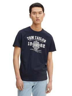 TOM TAILOR Herren T-Shirt mit Logoprint 1008637, 10690 - Knitted Navy, M von TOM TAILOR