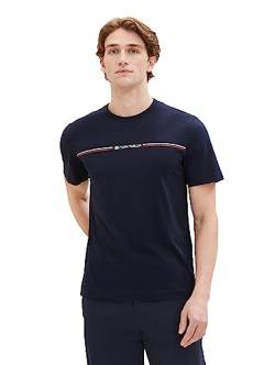 TOM TAILOR Herren T-Shirt mit Streifen-Print & Logo, 10668 - Sky Captain Blue, M von TOM TAILOR