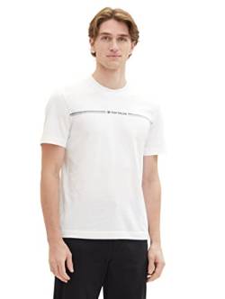 TOM TAILOR Herren T-Shirt mit Streifen-Print & Logo, 20000 - White, XXL von TOM TAILOR