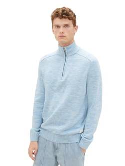 TOM TAILOR Herren Troyer Strickpullover aus Baumwolle, washed out middle blue mouline, XXXL von TOM TAILOR