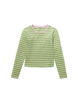 TOM TAILOR Mädchen 1037706 Langarmshirt mit Streifen, 32548-green pink Stripe, 164 von TOM TAILOR