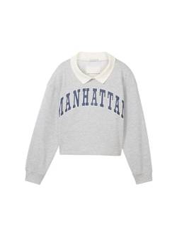 TOM TAILOR Mädchen Kinder College Sweatshirt mit Kragen & Schriftzug, 15398 - Light Stone Grey Melange, 152 von TOM TAILOR