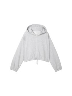 TOM TAILOR Mädchen Kinder Cropped Basic Sweatjacke, 15398 - Light Stone Grey Melange, 152 von TOM TAILOR