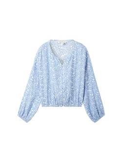 TOM TAILOR Mädchen Kinder Cropped Bluse mit Muster & Knopfleiste, 34807 - Blue White Flower Allover, 134 von TOM TAILOR