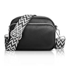 TOMEEK Crossbody Bag Damen, Breiter Gurt Umhängetasche Bauchtasche Damen Leder Handytasche Moderne Taschen mit Abnehmbarem Schultergurt Reißverschluss(Schwarz,Einheitsgröße) von TOMEEK