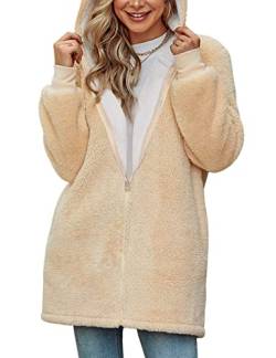 TOMEEK Damen Lange Kapuzen-Fleecejacke Übergröße Teddy-Fleece Mantel, Warme Teddy-Fleece Flauschiger Plüschmantel, Winter Kapuzenjacke Oberbekleidung(Aprikose,S) von TOMEEK