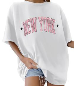 TOMEEK Tshirt Damen Oversized Rundhals Kurzarm Top Sommer T-Shirts Baumwolle Oberteile Frauen Breite Schulter T-Shirt Lockere Lässig Bluse(Weiß A,S) von TOMEEK