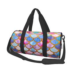 Aquarell Bunte Meerjungfrau Fischschuppen Gedruckt Sport Seesack Gym Tote Bag Weekender Reisetasche Sport Gym Bag Für Workout Übernachtung Reisegepäck Damen Herren, Schwarz, Einheitsgröße, Schwarz , von TOMPPY