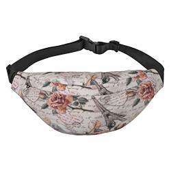 Flower Paris Eiffelturm bedruckte Bauchtaschen für Männer und Frauen, wasserdicht, modisch, Wandern, Hüfttasche für Sport, Laufen, Reisen, Schwarz , Einheitsgröße von TOMPPY