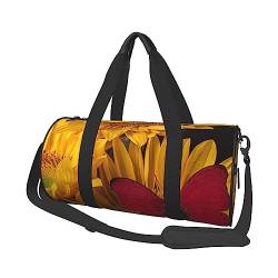 Gelbe Sonnenblumen mit rotem Schmetterling bedruckte Sporttasche Gym Tote Bag Weekender Reisetasche Sport Gym Bag für Workout Übernachtung Reisegepäck Damen Herren, Schwarz, Einheitsgröße, Schwarz , von TOMPPY