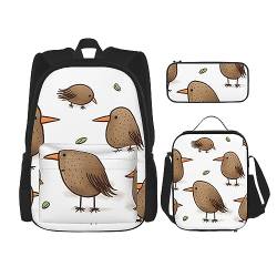 Kiwi Birds Cute Printed Casual Backpack with Lunch Box Pencil Case Laptop Backpack Travel Daypack, Schwarz , Einheitsgröße von TOMPPY