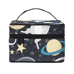 Kosmetiktasche mit Katzenrassen, Kätzchen, Hundepfoten, Make-up-Tasche, Reise-Kosmetiktaschen für Damen, Kulturbeutel, Cartoon Katze Astronaut im Weltraum Muster, Einheitsgröße von TOMPPY