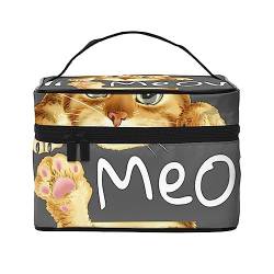 Kosmetiktasche mit japanischem Chrysanthemen-Muster, Make-up-Tasche, Reise-Kosmetiktaschen für Frauen, Kulturbeutel, Hi Meow Slogan With Cat, Einheitsgröße von TOMPPY