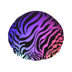 Lila Blau Grün Camouflage Zebra Streifen Bedruckte Duschhaube Wasserdicht Wiederverwendbar Elastische Badekappe Doppelschicht Verstellbares Gummiband Bad Haarkappe Für Frauen Herren Spa Salon von TOMPPY