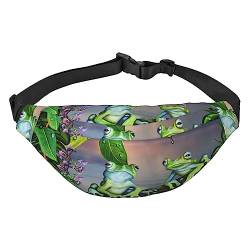 Many Frogs Sing On The Branches Summer Butterflies Lake Water Printed Fanny Packs for Men Women Waterproof Fashion Hiking Waist Bag Große Crossbody Brusttasche für Sport Laufen Reisen, Schwarz , Einheitsgröße von TOMPPY