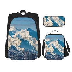 Nature Landscape Printed Casual Backpack with Lunch Box Pencil Case Laptop Backpack Travel Daypack, Schwarz , Einheitsgröße von TOMPPY