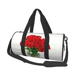 Rote Rose bedruckte Sporttasche Gym Tote Bag Weekender Reisetasche Sport Gym Bag für Workout Übernachtung Reisegepäck Damen Herren, Schwarz, Einheitsgröße, Schwarz , Einheitsgröße von TOMPPY