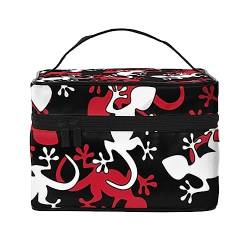 Rote schwarze Gitter Kosmetiktasche Make-up Tasche Reise Kosmetiktaschen für Frauen Kulturbeutel, Rotes und weißes Salamander-Muster, Einheitsgröße von TOMPPY