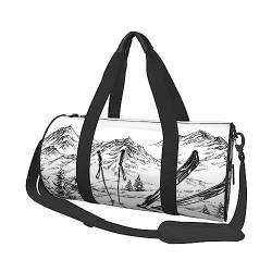 Skifahren mit Ausrüstung Set Bedruckte Sport Duffel Bag Gym Tote Bag Weekender Reisetasche Sport Gym Bag Für Workout Übernachtung Reisegepäck Damen Herren, Schwarz, Einheitsgröße, Schwarz , von TOMPPY