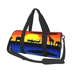 Sunset Animals Printed Sports Duffel Bag Gym Tote Bag Weekender Travel Bag Sports Gym Bag For Workout Overnight Travel Luggage Women Men, Black, One Size, Schwarz , Einheitsgröße von TOMPPY