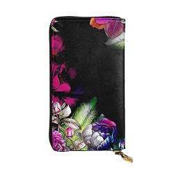 TOMPPY Damen-Geldbörse mit Rosen-Blumendruck, lange Geldbörse, mit Reißverschluss, Clutch, Kartenhalter, Organizer, Schwarz , Einheitsgröße von TOMPPY