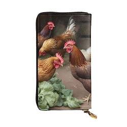 TOMPPY Farm Chickens bedruckte Damen-Geldbörse, lange Geldbörse, Reißverschluss, Clutch, Kartenhalter, Organizer, Schwarz , Einheitsgröße von TOMPPY