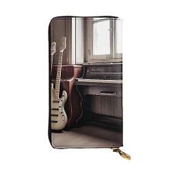 TOMPPY Gitarre Bass Musik bedruckte Damen lange Geldbörse mit Reißverschluss umlaufender Geldbörse Clutch Geldbörse Kartenhalter Organizer, Schwarz , Einheitsgröße von TOMPPY