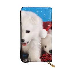 TOMPPY Merry Christmas White Snow Dog Printed Damen Long Wallet Zip Around Wallet Clutch Purse Card Holder Organizer, Schwarz , Einheitsgröße von TOMPPY