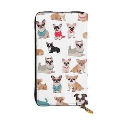 TOMPPY Niedliches Chihuahua-Mops-Muster, bedruckt, lange Geldbörse, mit Reißverschluss, Geldbörse, Kartenhalter, Organizer, Schwarz , Einheitsgröße von TOMPPY