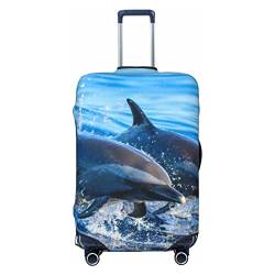 TOMPPY Ocean Animal Funny Delphin Printed Gepäckabdeckung Anti-Scratch Koffer Protector Elastic Suitcase Cover Passend für 18-32 Zoll Gepäck, Schwarz, Small von TOMPPY