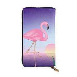 TOMPPY Pink Flamingo bedruckte Damen-Geldbörse, lange Geldbörse, Reißverschluss, Clutch, Kartenhalter, Organizer, Schwarz , Einheitsgröße von TOMPPY